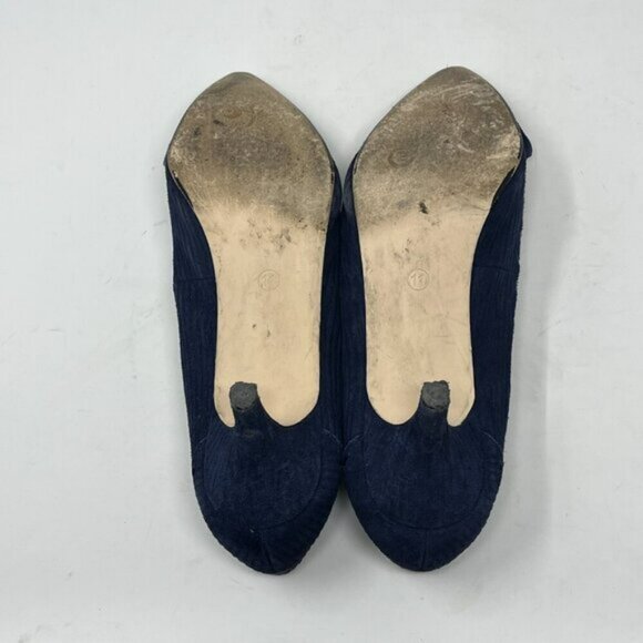 Seychelles women's Apostrophe blue corduroy kitten heel pumps 11 shoes bow - Picture 7 of 10